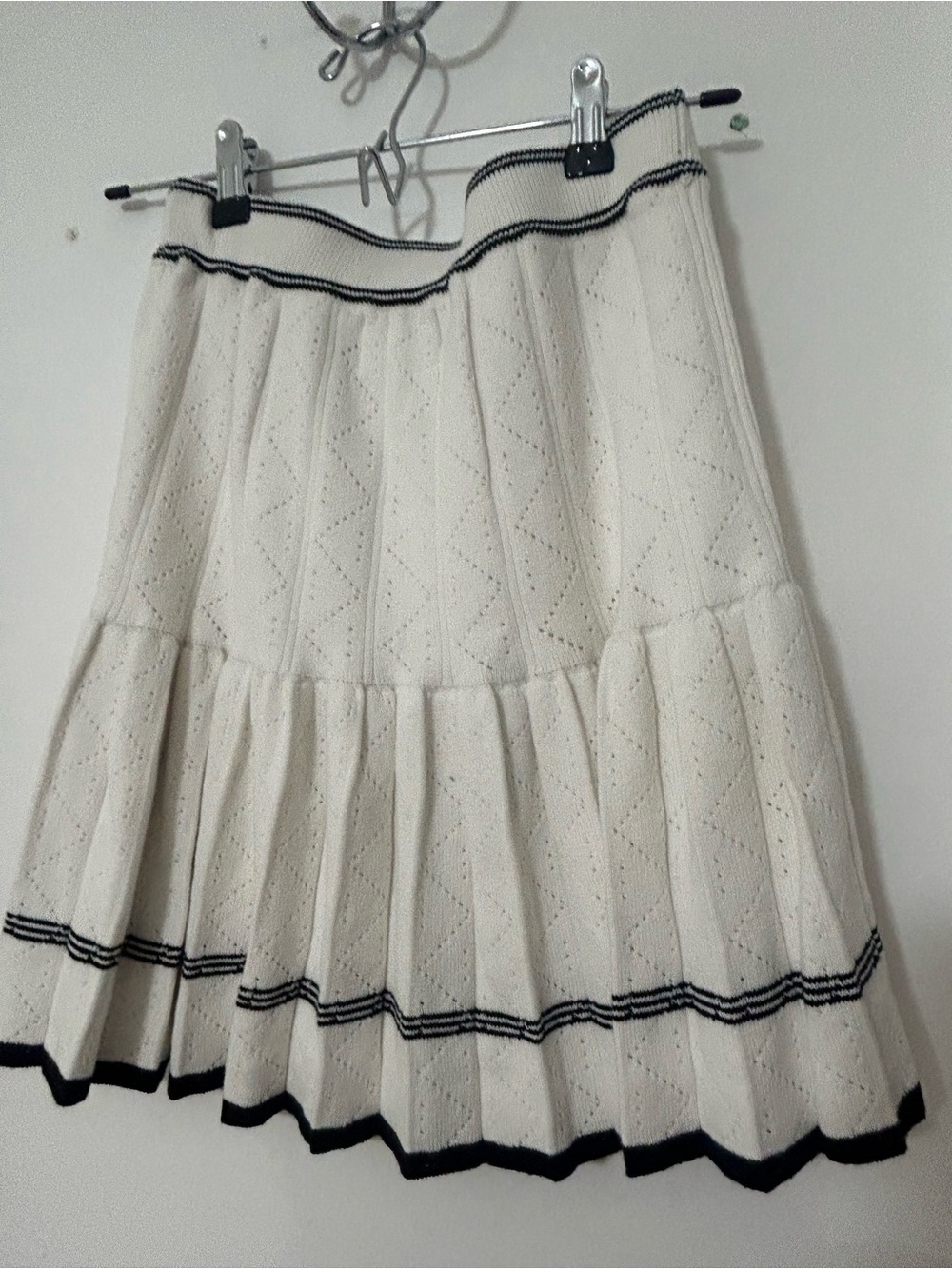 Women’s Cream Knit Circle Skirt with Black Trim